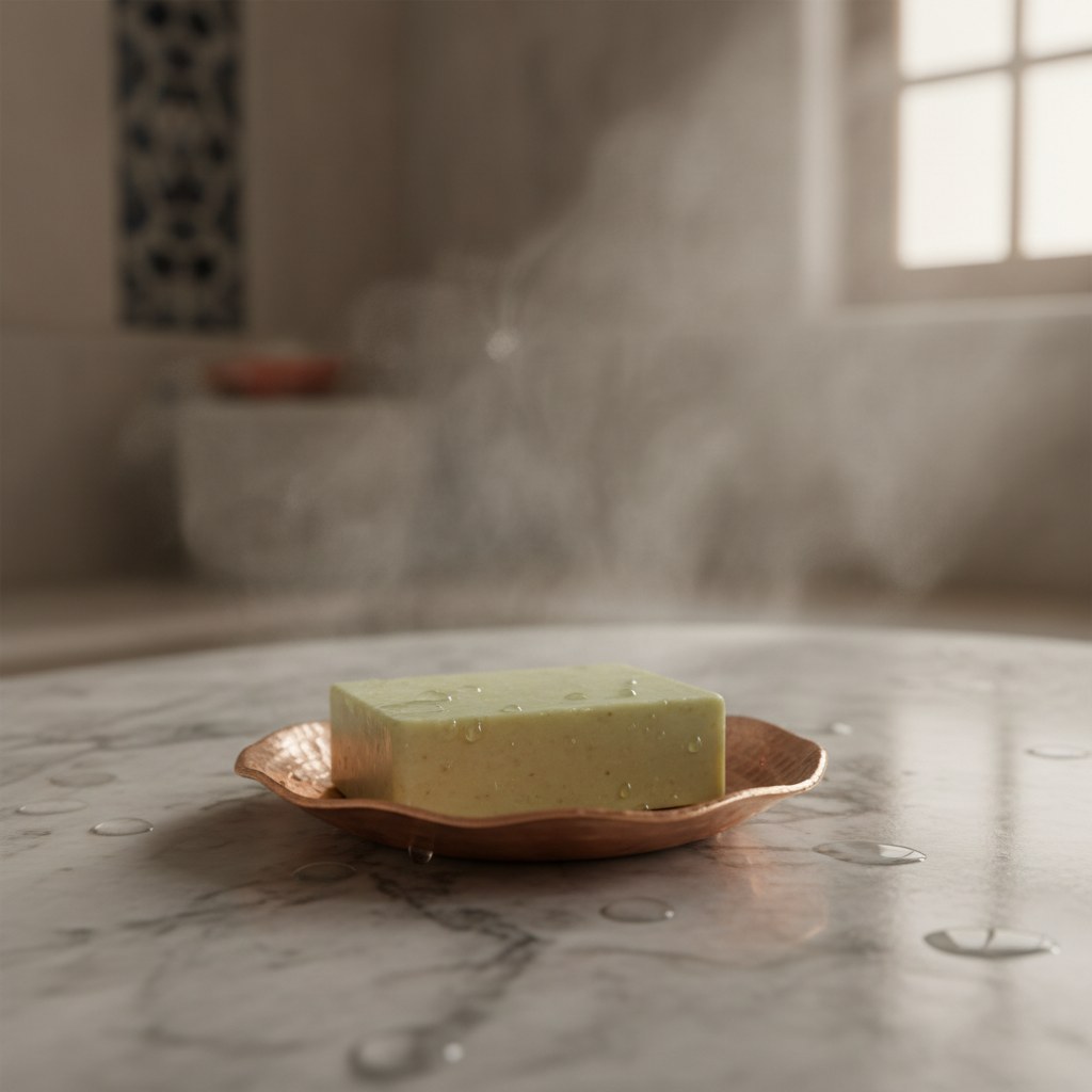 Delikli el dövmesi bakır sabunluk, hamam takımı
